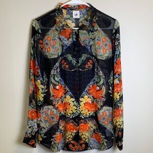 CAbi Vibrant Floral Sheer Blouse